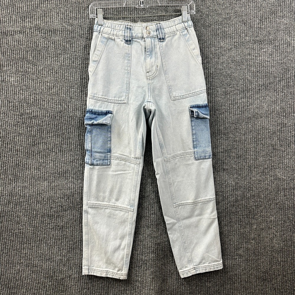 Pacsun Womens Jeans XS Two Tone Patch Cargo Style Denim Stretchy Waist Mid Rise